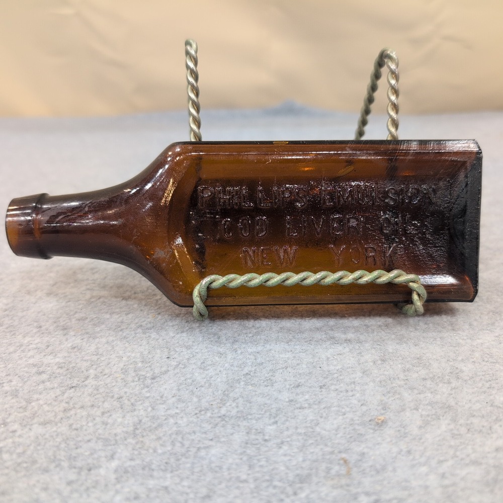 Antique Phillips‎ Emulsion Cod Liver Oil Amber Glass Bottle New York Medicine